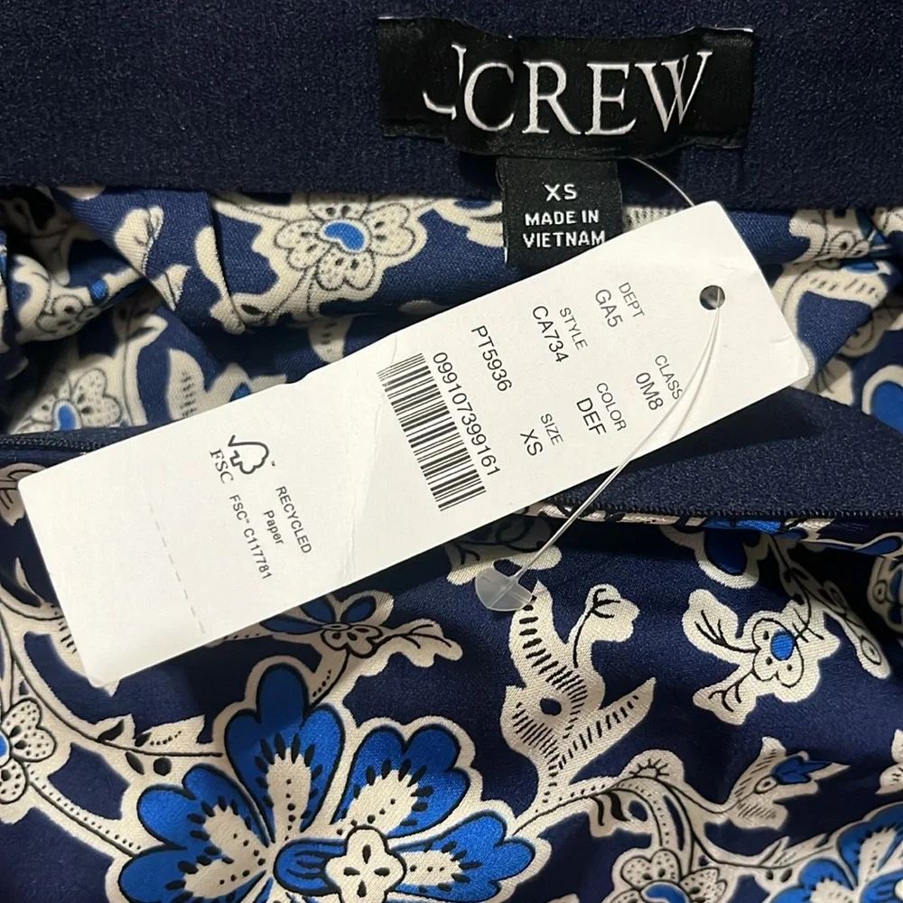 J. Crew Gwyneth Slip Midi Skirt Navy Blue Floral Size XS Extra Small NWT